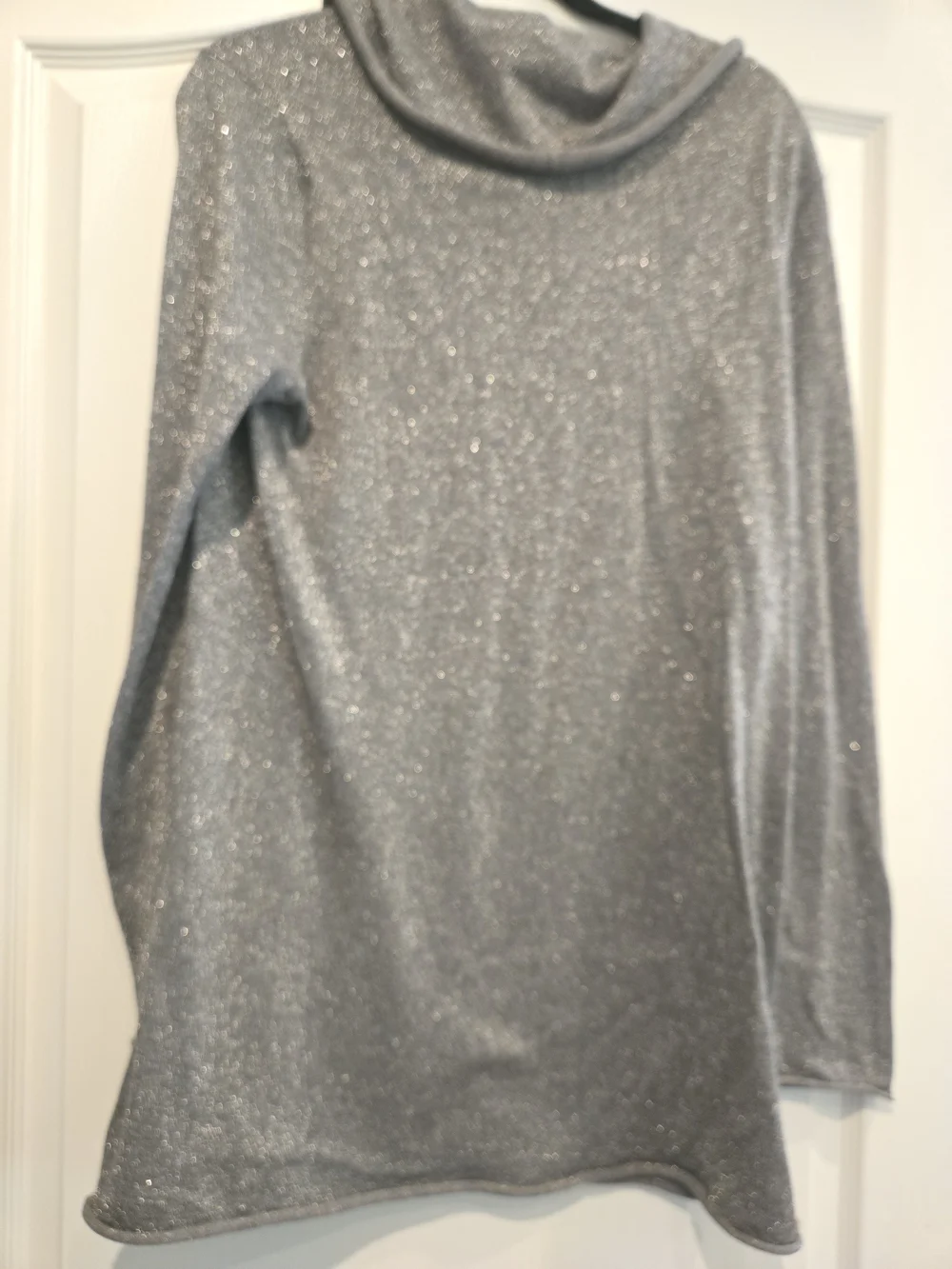 Jones New York Metallic Silver Cowl Neck Top